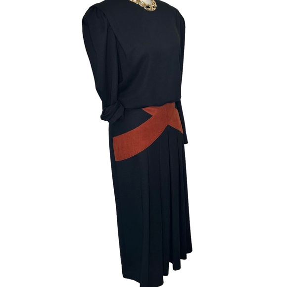 Leslie Faye Black & Copper Midi Length Vintage Dress Size 14 Excellent Condition - Picture 5 of 7
